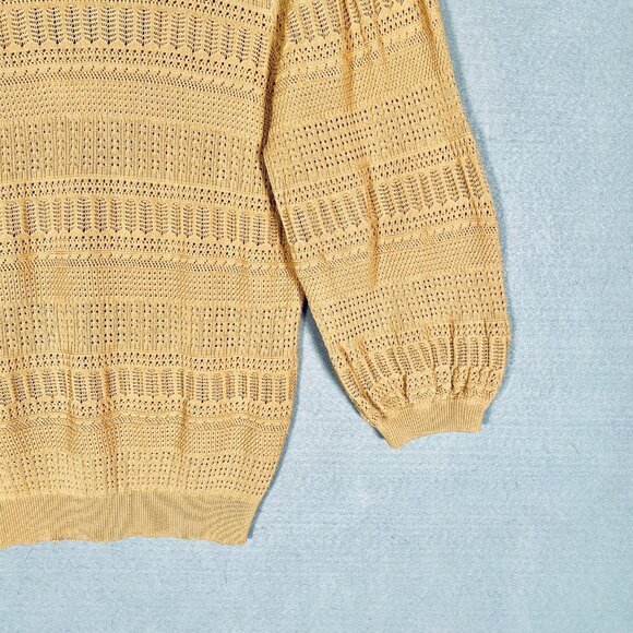 MNG Mango Crochet Top Womens S Mustard Yellow Knit Blouse Cottage - Picture 3 of 11